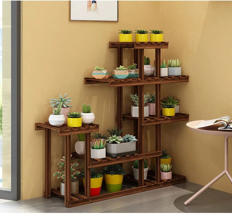 Balcony Flower Rack Multi-Layer Indoor Space Saving Floor-Standing Decorations Storage Rack Living Room Solid Wood Design Manwatstore