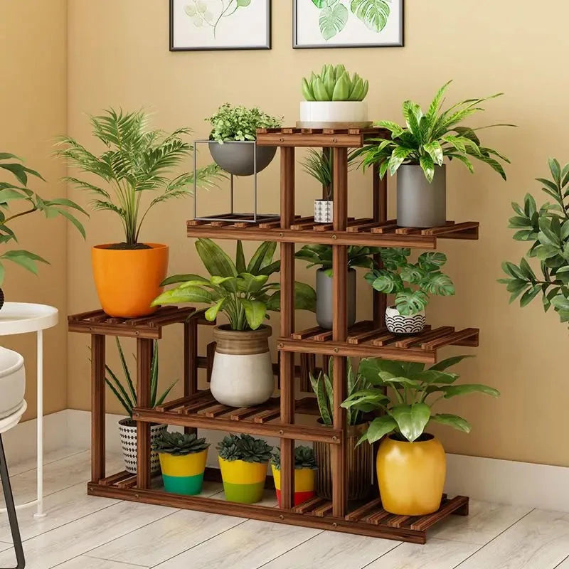 Balcony Flower Rack Multi-Layer Indoor Space Saving Floor-Standing Decorations Storage Rack Living Room Solid Wood Design Manwatstore