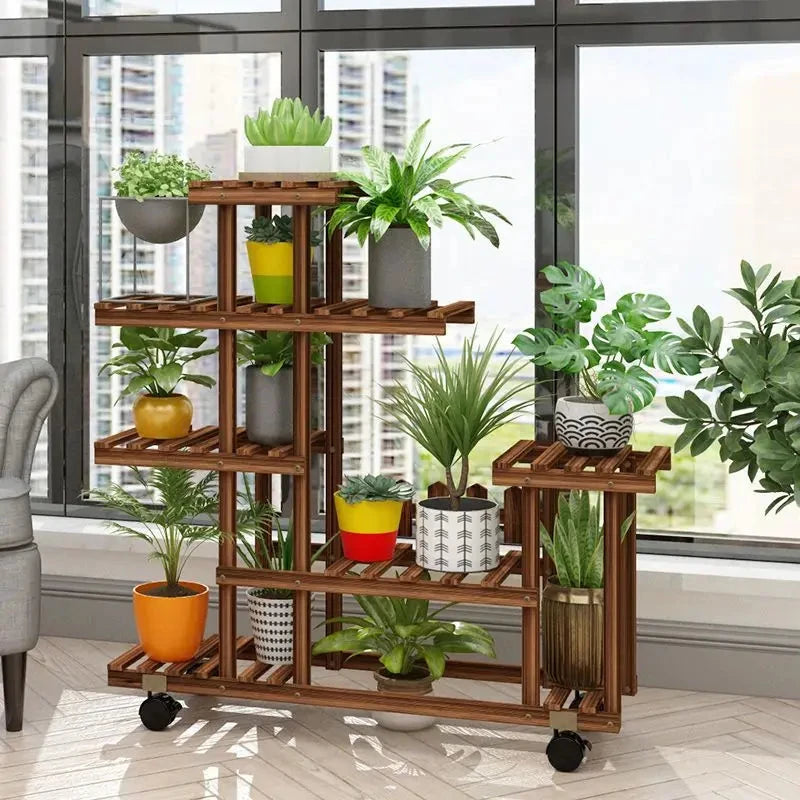 Balcony Flower Rack Multi-Layer Indoor Space Saving Floor-Standing Decorations Storage Rack Living Room Solid Wood Design Manwatstore