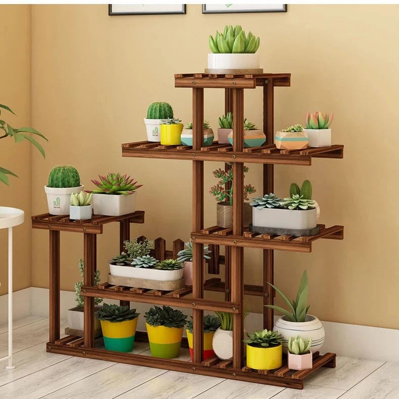 Balcony Flower Rack Multi-Layer Indoor Space Saving Floor-Standing Decorations Storage Rack Living Room Solid Wood Design Manwatstore