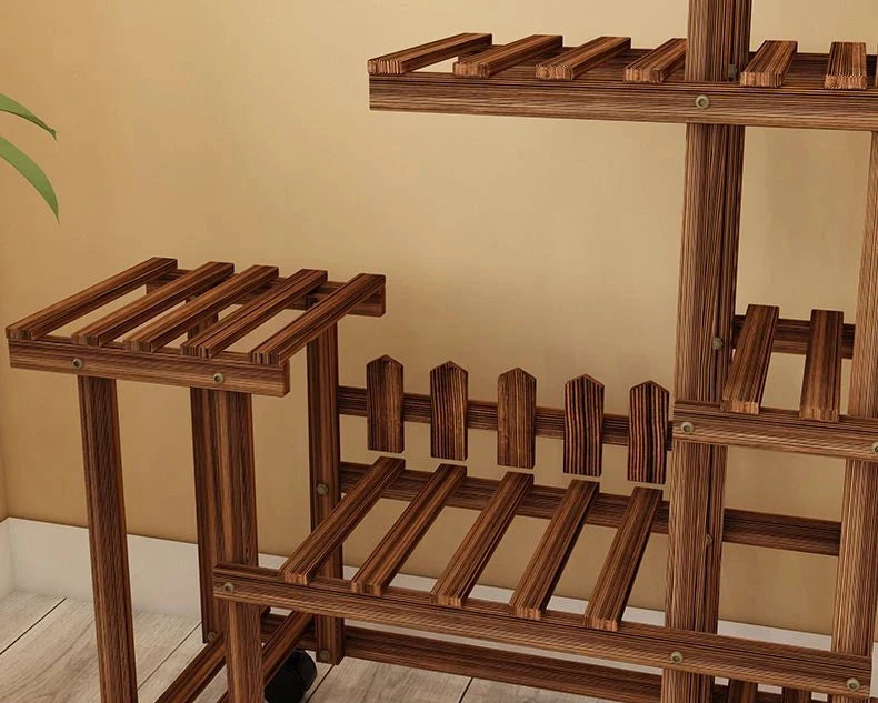Balcony Flower Rack Multi-Layer Indoor Space Saving Floor-Standing Decorations Storage Rack Living Room Solid Wood Design Manwatstore