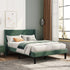 Bed, Soft Linen Grey Upholstered Bed with Winged Headboard Wood Slat Support (Grey + Velvet & 135 x 190cm) Manwatstore