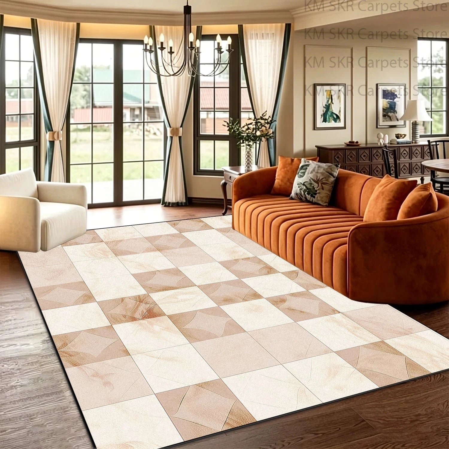 Block Geometry Modern Style Living Room High-end Carpet Decoration Bedroom Non-slip Washable Household Rug Soft Plush Study Mat Manwatstore