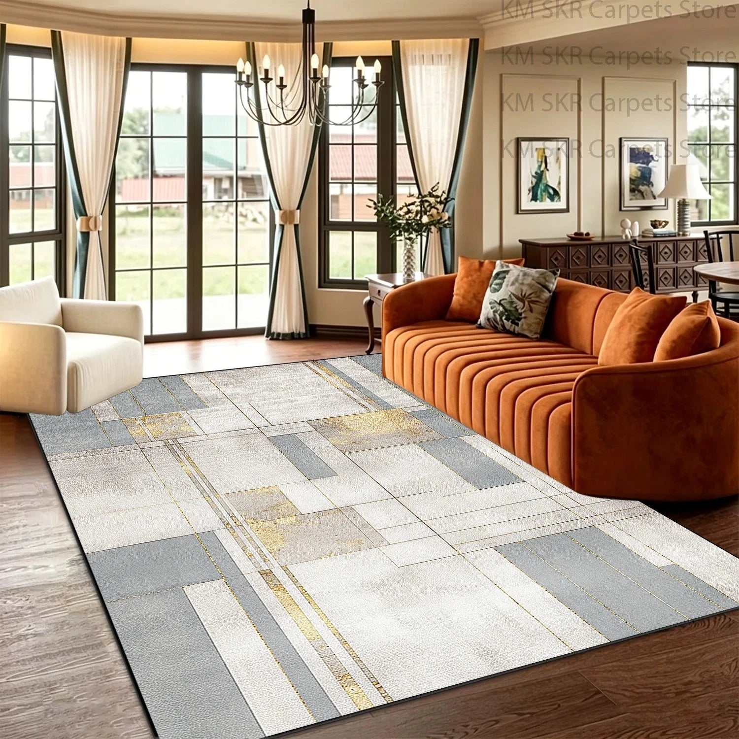 Block Geometry Modern Style Living Room High-end Carpet Decoration Bedroom Non-slip Washable Household Rug Soft Plush Study Mat Manwatstore