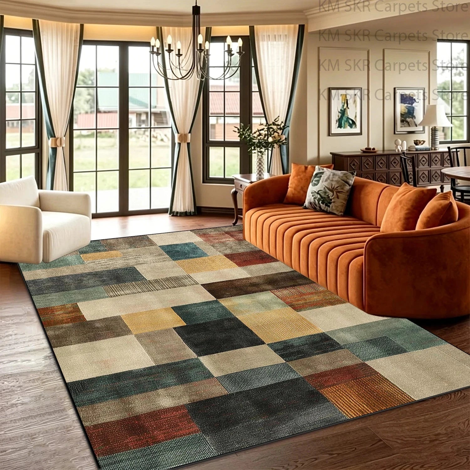 Block Geometry Modern Style Living Room High-end Carpet Decoration Bedroom Non-slip Washable Household Rug Soft Plush Study Mat Manwatstore