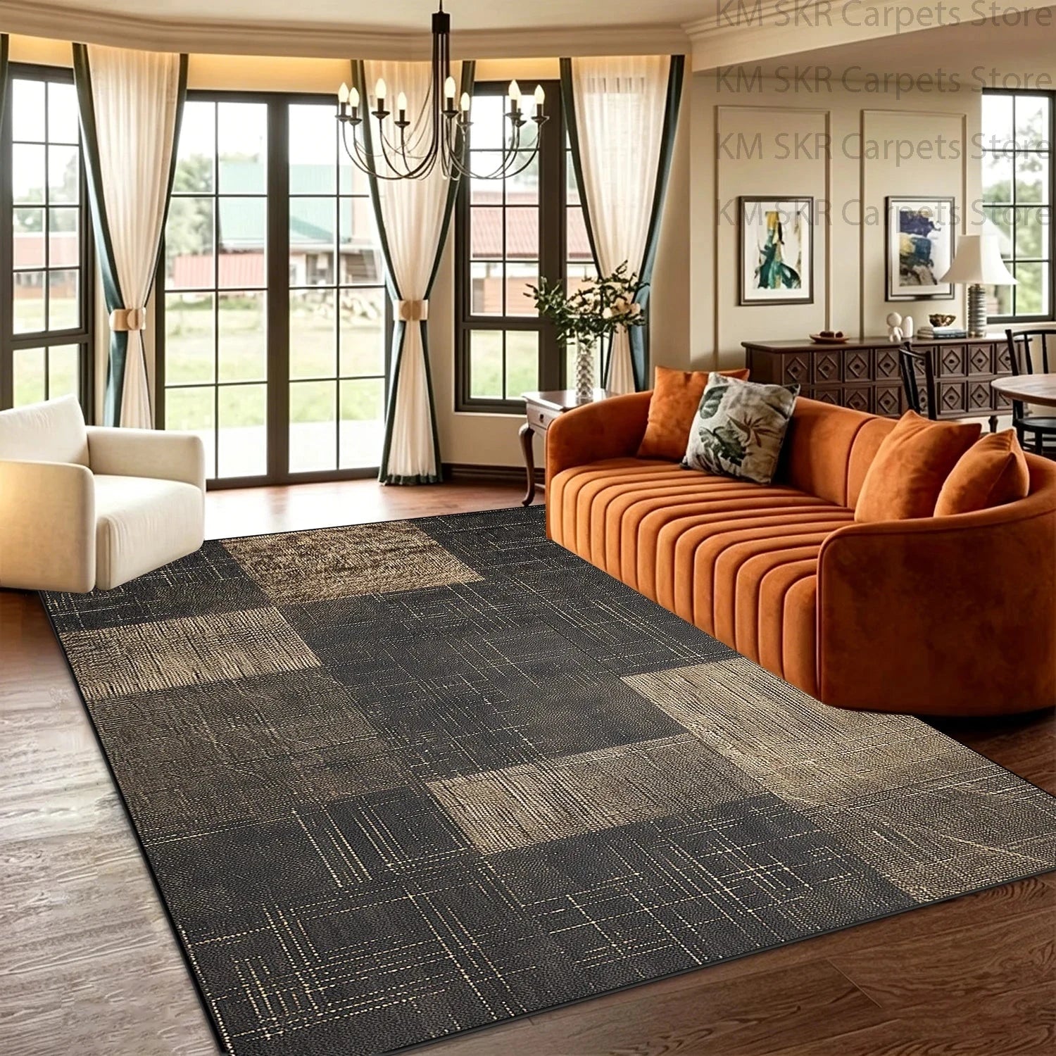 Block Geometry Modern Style Living Room High-end Carpet Decoration Bedroom Non-slip Washable Household Rug Soft Plush Study Mat Manwatstore