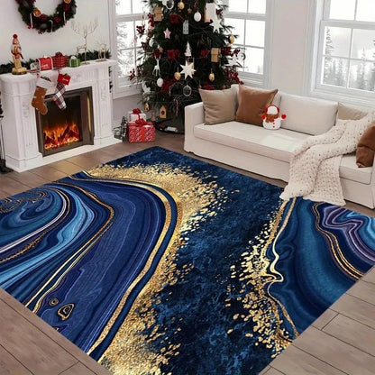 Blue Gold Marble Luxury Flannel Rug Non-Slip Absorbent Large Area Carpet for Living Room Sofa Bedroom Home Decor 120x160cm Manwatstore