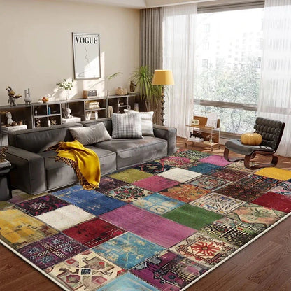 Boho Patchwork Geometric Washable Rug – Non-Slip Living Room &amp; Bedroom Carpet Manwatstore