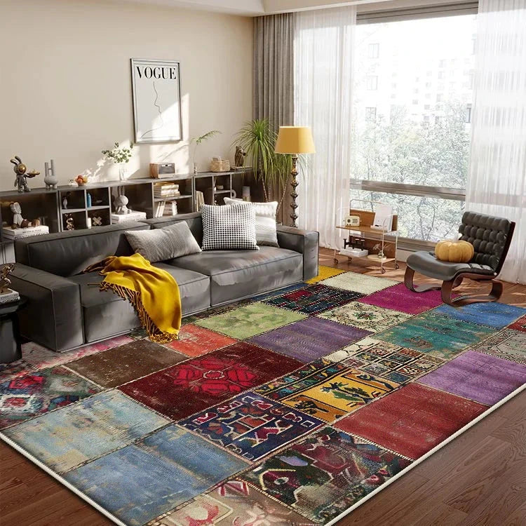 Boho Patchwork Geometric Washable Rug – Non-Slip Living Room &amp; Bedroom Carpet Manwatstore
