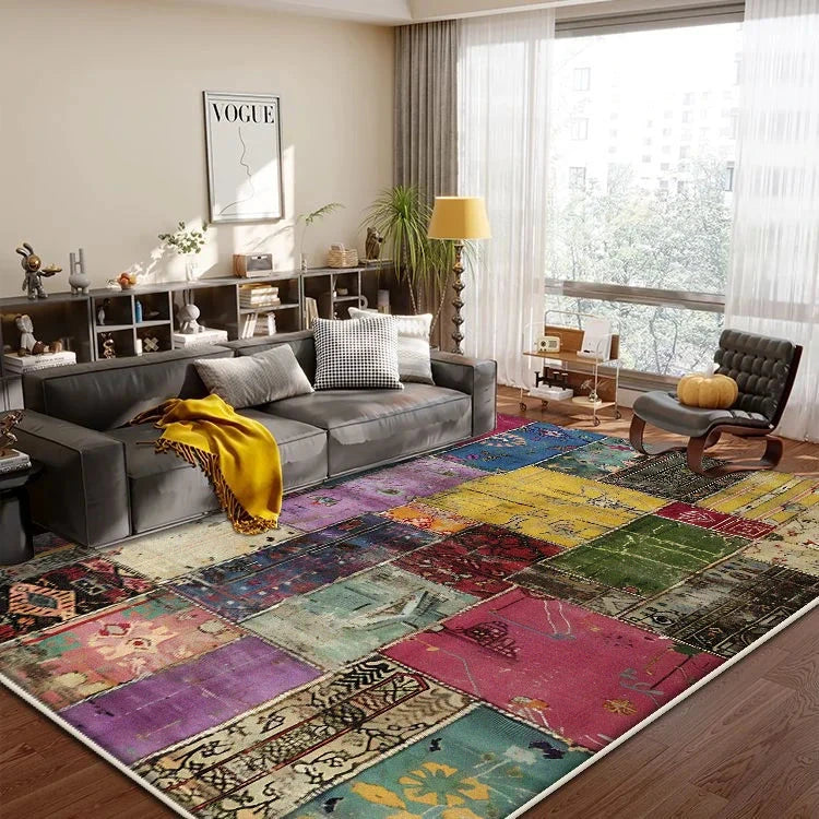 Boho Patchwork Geometric Washable Rug – Non-Slip Living Room &amp; Bedroom Carpet Manwatstore