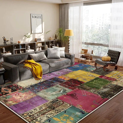 Boho Patchwork Geometric Washable Rug – Non-Slip Living Room &amp; Bedroom Carpet Manwatstore