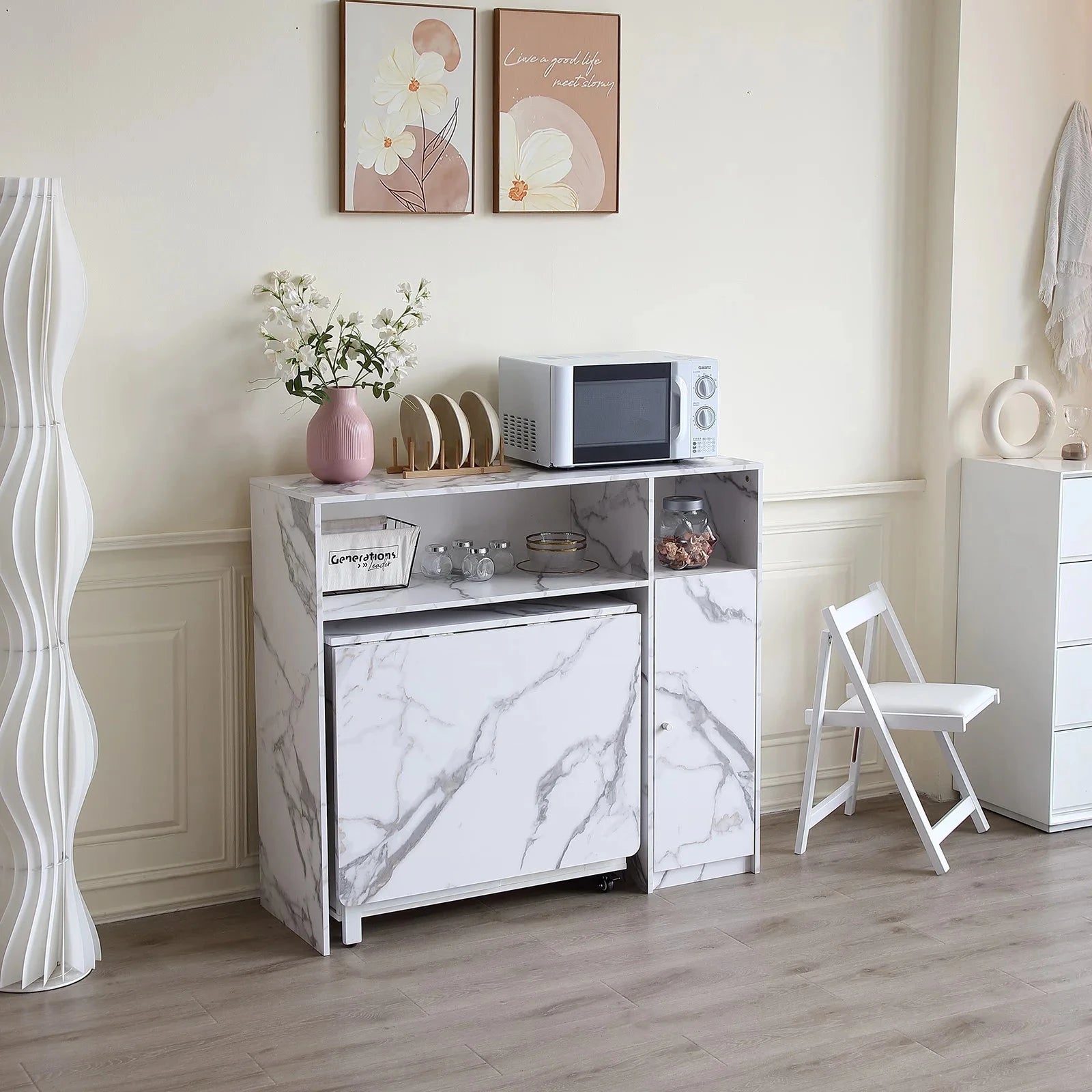 Buffet Cabinet with Storage, Sideboard for Storing Folding Table, Kitchen Storage Cabinet with Shelves, Modern Console Table Manwatstore
