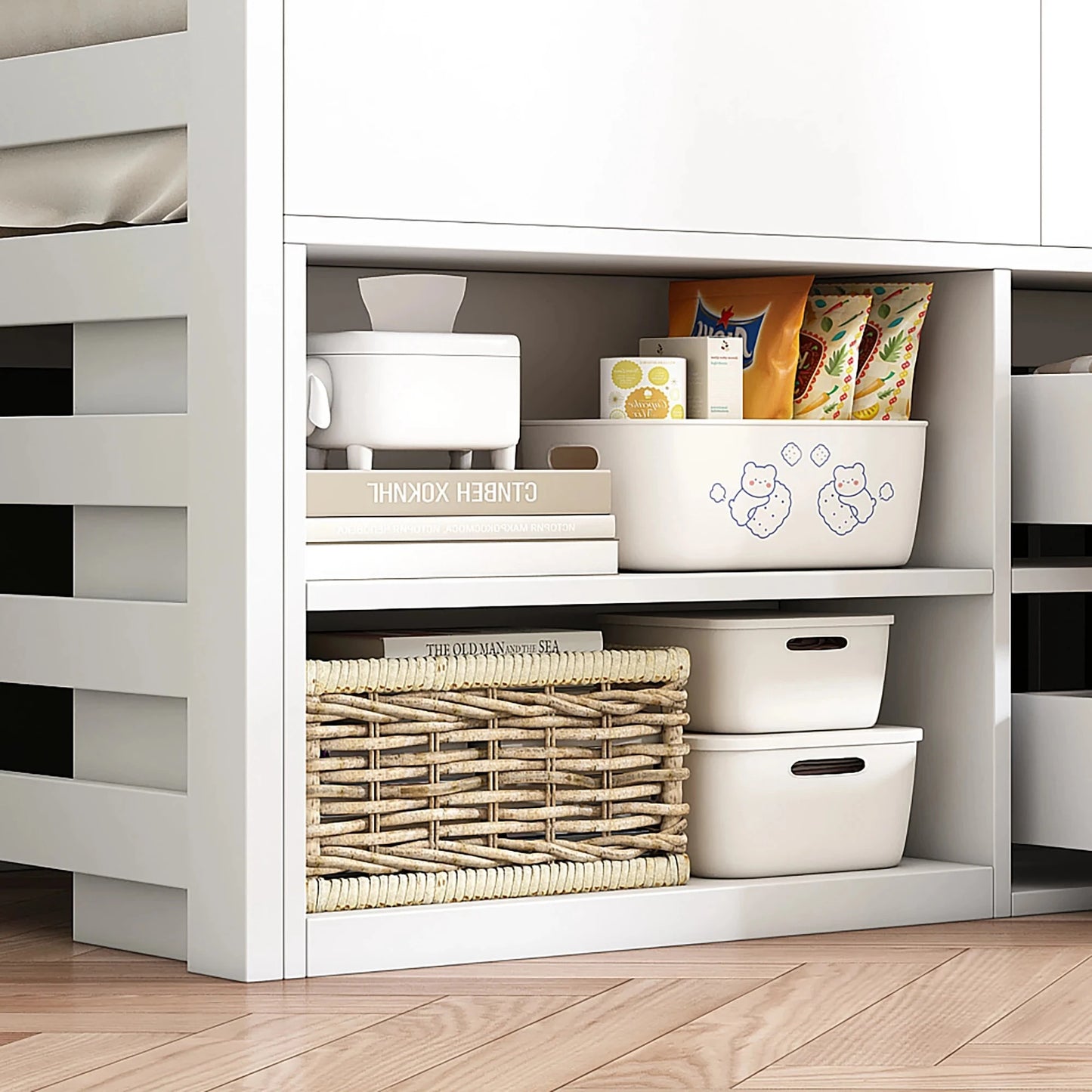 Cabin Bed Frame with Drawers & Shelf Storage – Low Single Wooden Children’s Bed (90 x 190 cm) Frame Only Manwatstore