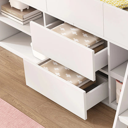 Cabin Bed Frame with Drawers &amp; Shelf Storage – Low Single Wooden Children’s Bed (90 x 190 cm) Frame Only Manwatstore