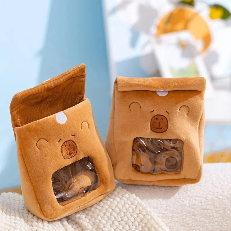 Cartoon A Bag of Capybara Snacks Doll Adorable Stuffed Capibara Doll Snack Bag Plush Toys Creative Pudding Bag Kawaii Kids Gifts Manwatstore