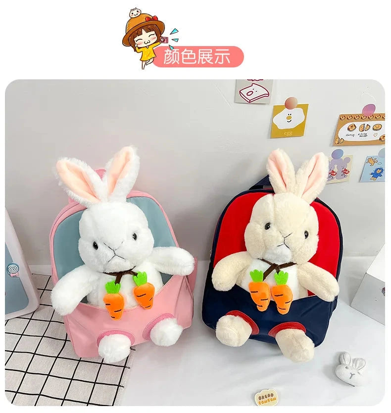 Cartoon Kindergarten Backpack New Children's School Bag Cute Plush Rabbit Doll Backpack Manwatstore