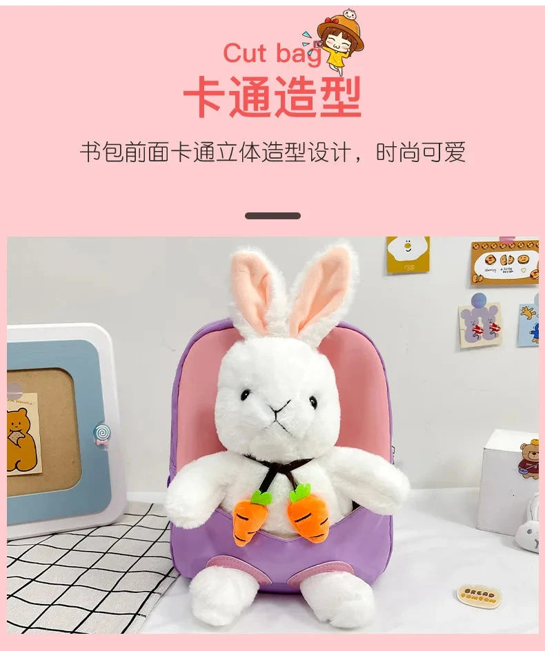 Cartoon Kindergarten Backpack New Children's School Bag Cute Plush Rabbit Doll Backpack Manwatstore