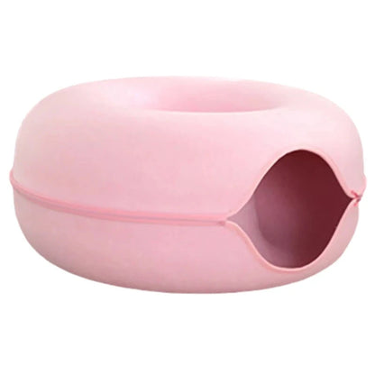 Cat Bed Donut Shape Pet Interactive House for 2 Cats Felt Tunnel Kitten Beds Removable Half Closed Cat Cave Nest Pets Supplies Manwatstore