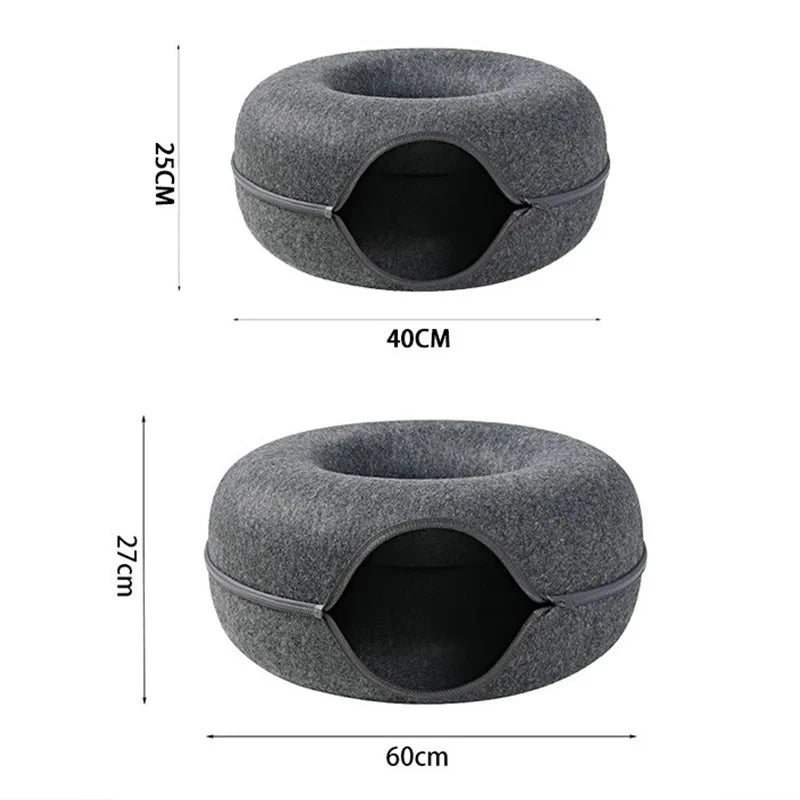 Cat Bed Donut Shape Pet Interactive House for 2 Cats Felt Tunnel Kitten Beds Removable Half Closed Cat Cave Nest Pets Supplies Manwatstore
