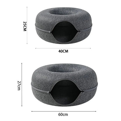 Cat Bed Donut Shape Pet Interactive House for 2 Cats Felt Tunnel Kitten Beds Removable Half Closed Cat Cave Nest Pets Supplies Manwatstore