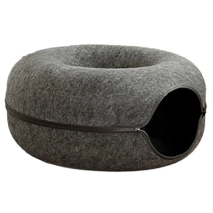 Cat Bed Donut Shape Pet Interactive House for 2 Cats Felt Tunnel Kitten Beds Removable Half Closed Cat Cave Nest Pets Supplies Manwatstore