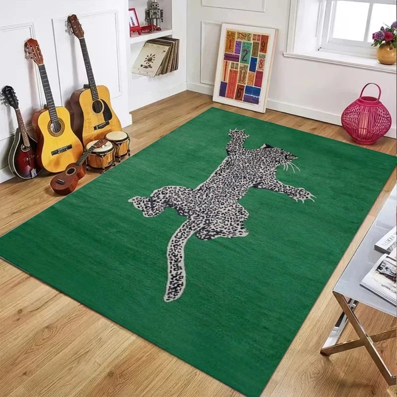Cheetah Pattern Rug Retro Leaf Pattern Luxurious European Large Size Living Room Carpet Non-slip Bedroom Doormat Elegant Décor Manwatstore