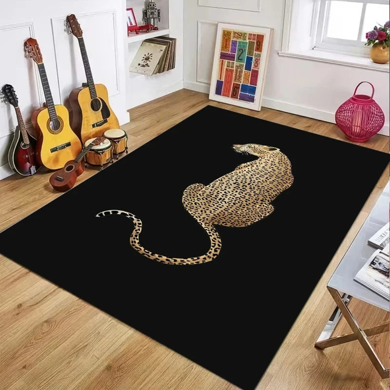 Cheetah Pattern Rug Retro Leaf Pattern Luxurious European Large Size Living Room Carpet Non-slip Bedroom Doormat Elegant Décor Manwatstore
