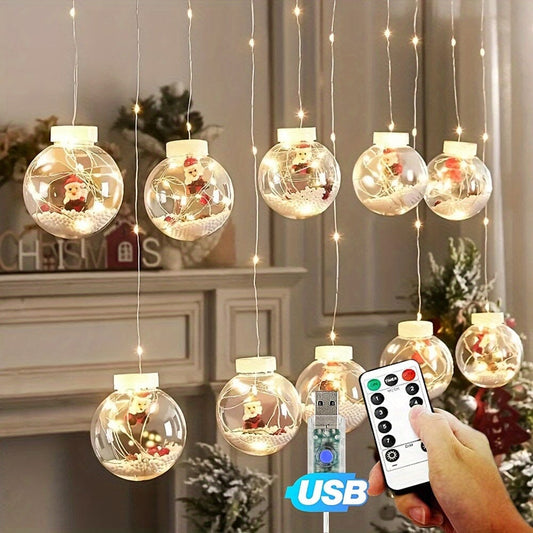 Christmas Ball Light String, 10 Christmas Blessing Ball Fairy Lights, Christmas Ornaments, Christmas Holiday Parties, Holiday Party Decorations, USB Power Supply, 8 Lighting Modes, Remote Control Manwatstore