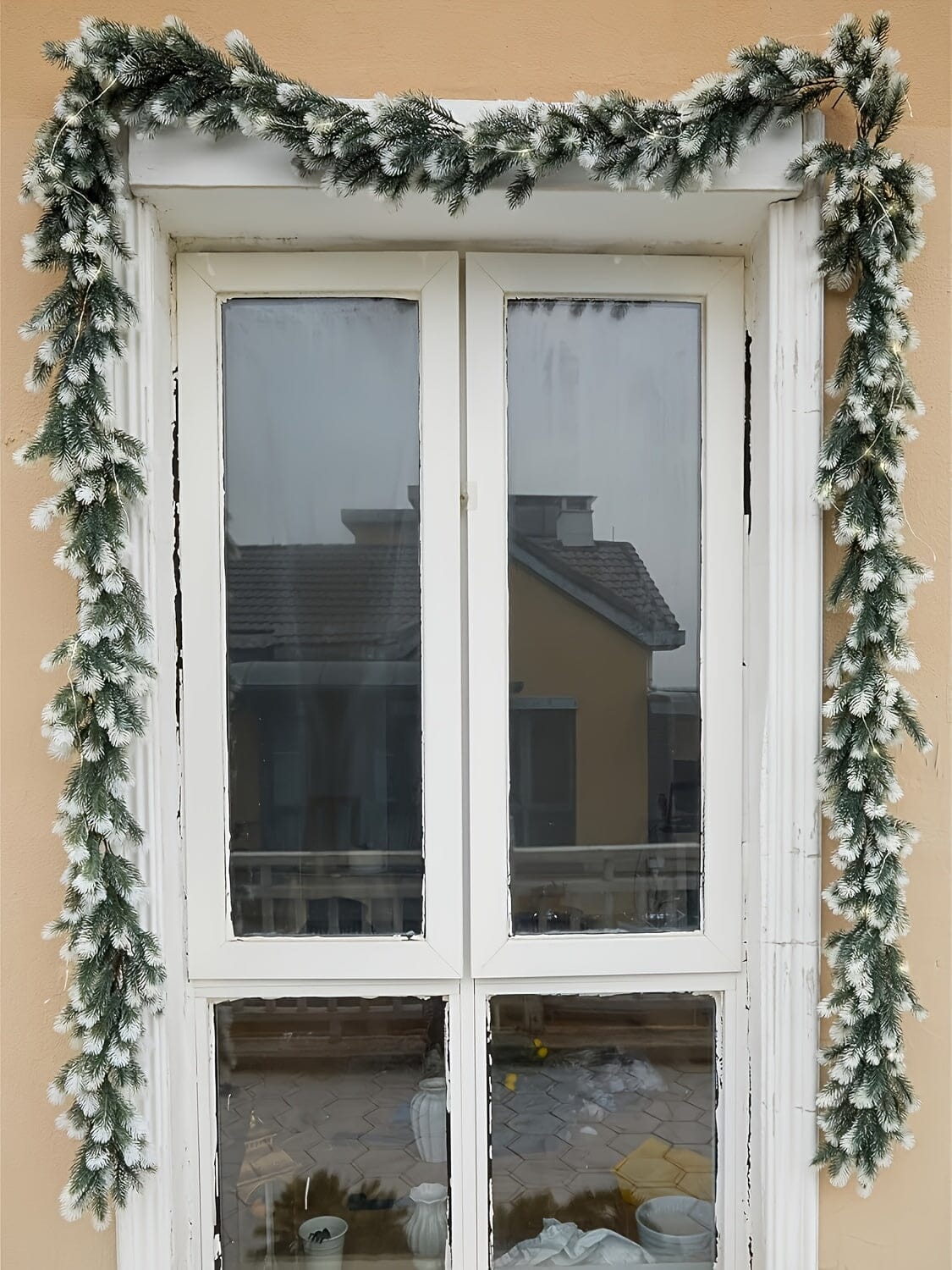 Christmas Pine Wreath, 1 Pc 6.4 ft/195 cm White Rattan, Artificial Green Plants, Suitable for Outdoor or Indoor Home Gardens, Fireplaces, Holiday Party Decorations, Christmas Ornaments Manwatstore