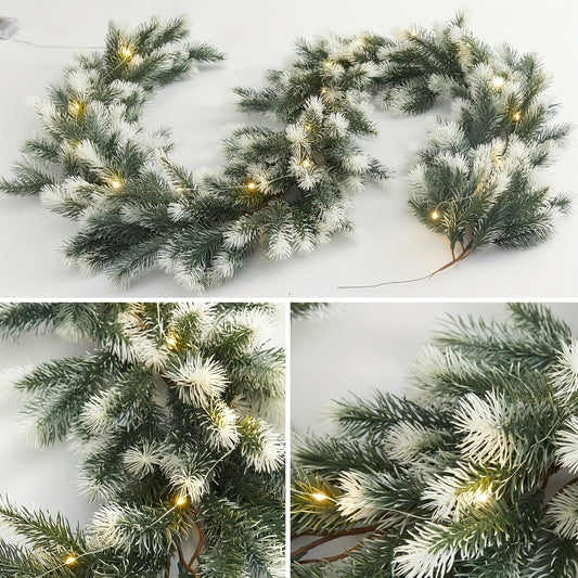 Christmas Pine Wreath, 1 Pc 6.4 ft/195 cm White Rattan, Artificial Green Plants, Suitable for Outdoor or Indoor Home Gardens, Fireplaces, Holiday Party Decorations, Christmas Ornaments Manwatstore