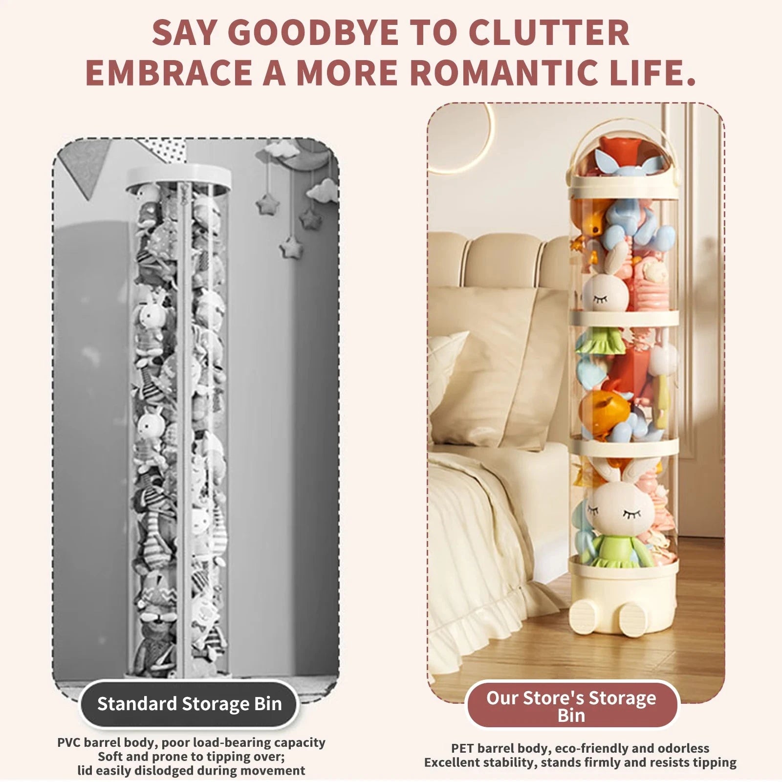 Clear Stuffed Animal Storage Tube – Stackable PET Plush Toy Organiser &amp; Display Container Manwatstore