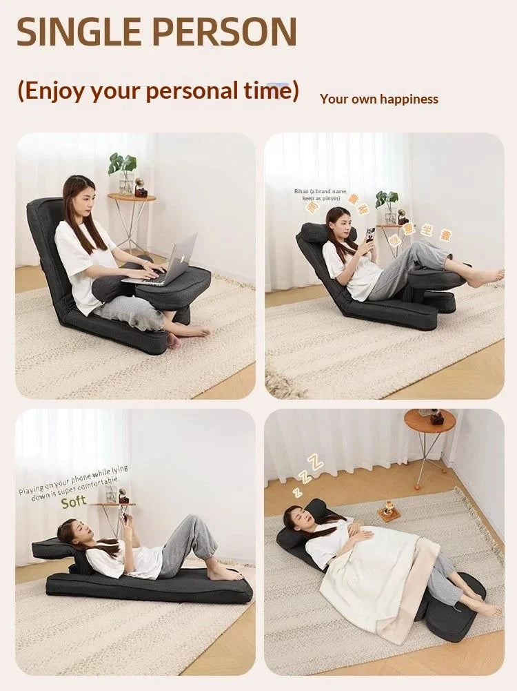 CloudRest Lazy Tatami Floor Sofa Chair with Adjustable Backrest &amp; Laptop Stand Manwatstore