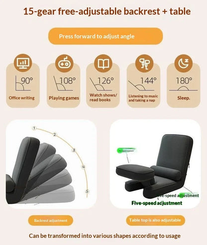 CloudRest Lazy Tatami Floor Sofa Chair with Adjustable Backrest &amp; Laptop Stand Manwatstore