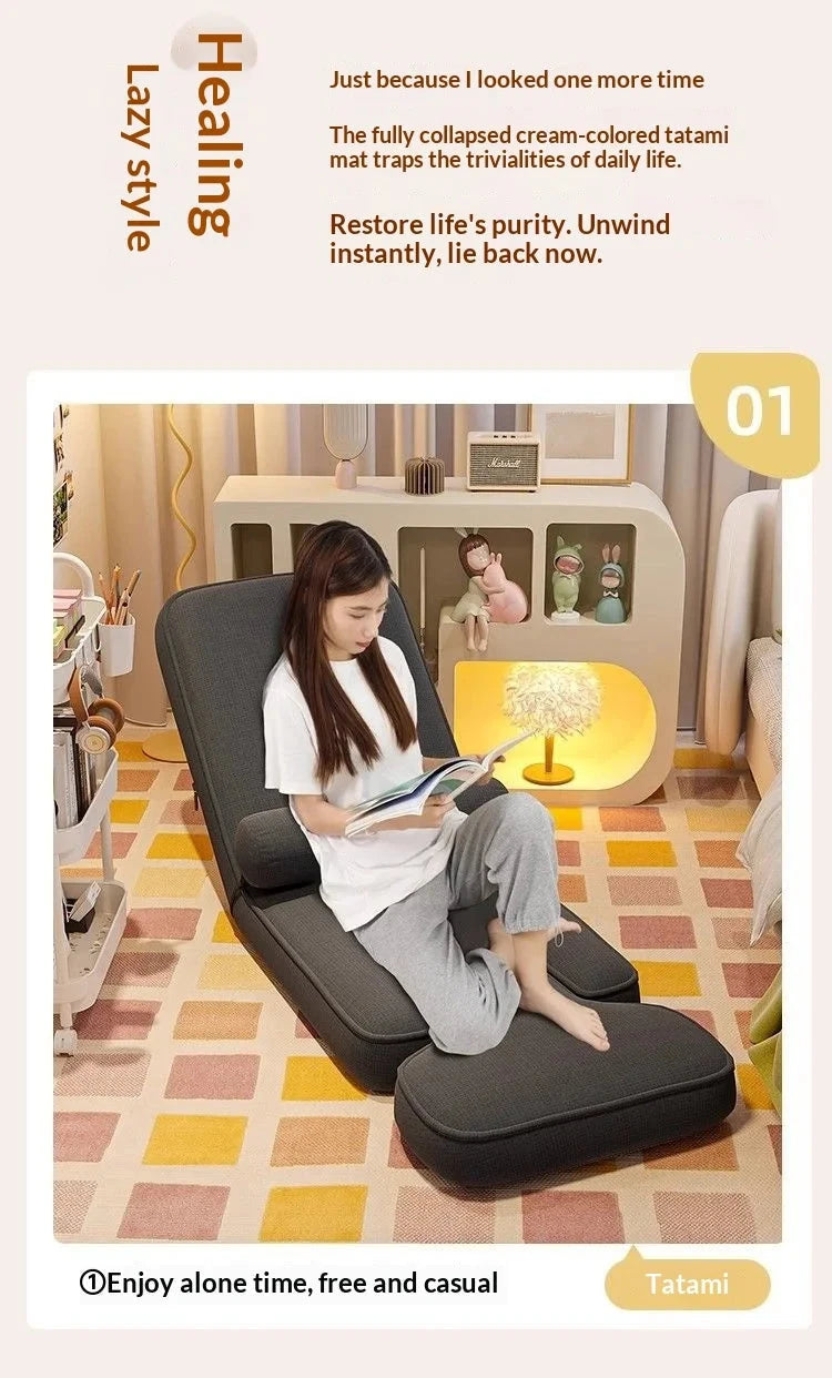 CloudRest Lazy Tatami Floor Sofa Chair with Adjustable Backrest &amp; Laptop Stand Manwatstore