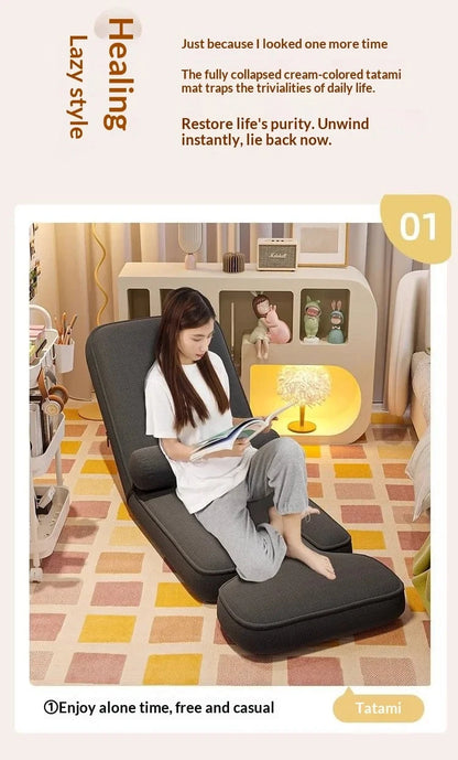 CloudRest Lazy Tatami Floor Sofa Chair with Adjustable Backrest &amp; Laptop Stand Manwatstore