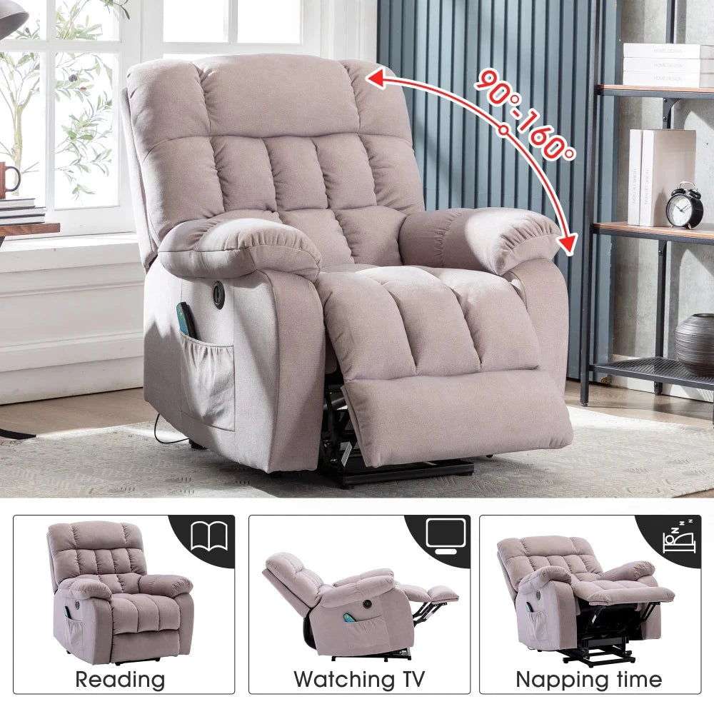 ComfortRise Electric Power Lift Recliner Chair with Massage, Heat &amp; USB Charging Manwatstore