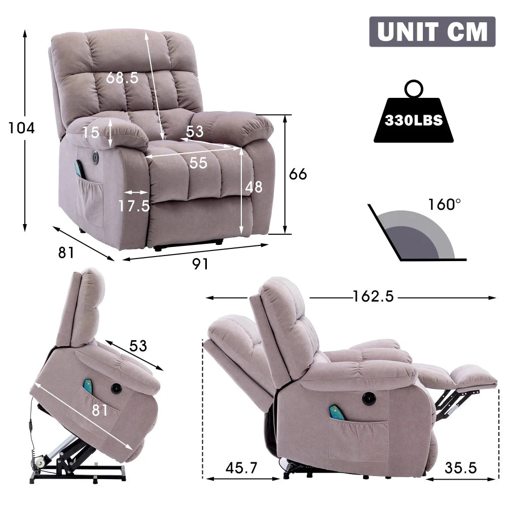 ComfortRise Electric Power Lift Recliner Chair with Massage, Heat &amp; USB Charging Manwatstore