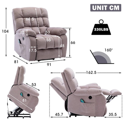 ComfortRise Electric Power Lift Recliner Chair with Massage, Heat &amp; USB Charging Manwatstore