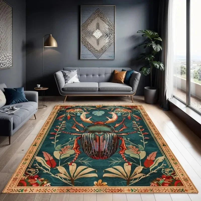 Cottagecore Beetle Area Rug Vintage Living Room Floor Area Art Decoration Rug Rustic Bedroom Carpet Housewarming Gift for Mom Manwatstore