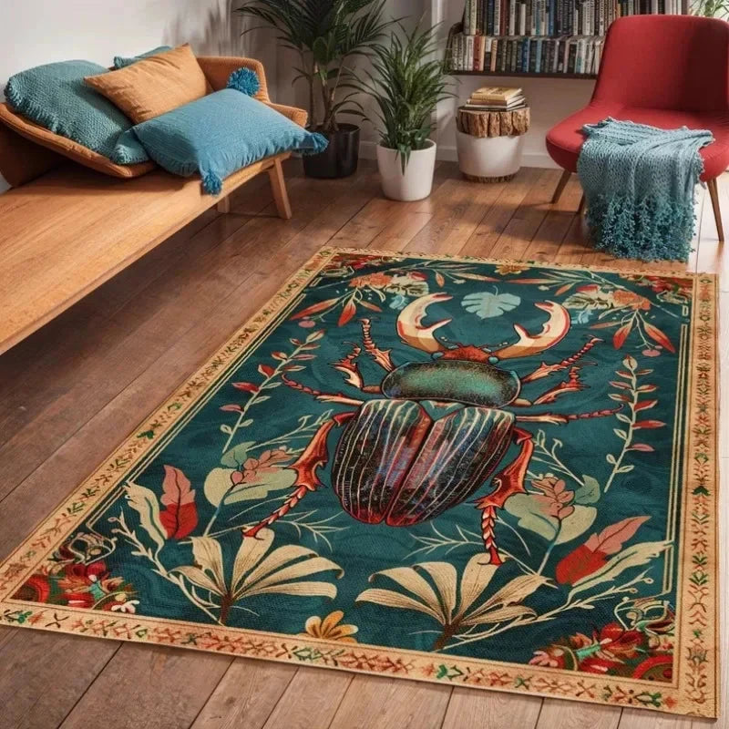 Cottagecore Beetle Area Rug Vintage Living Room Floor Area Art Decoration Rug Rustic Bedroom Carpet Housewarming Gift for Mom Manwatstore