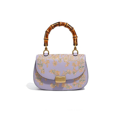 Cowhide Embroidery Ladies Bamboo Handbag 0 Manwatstore