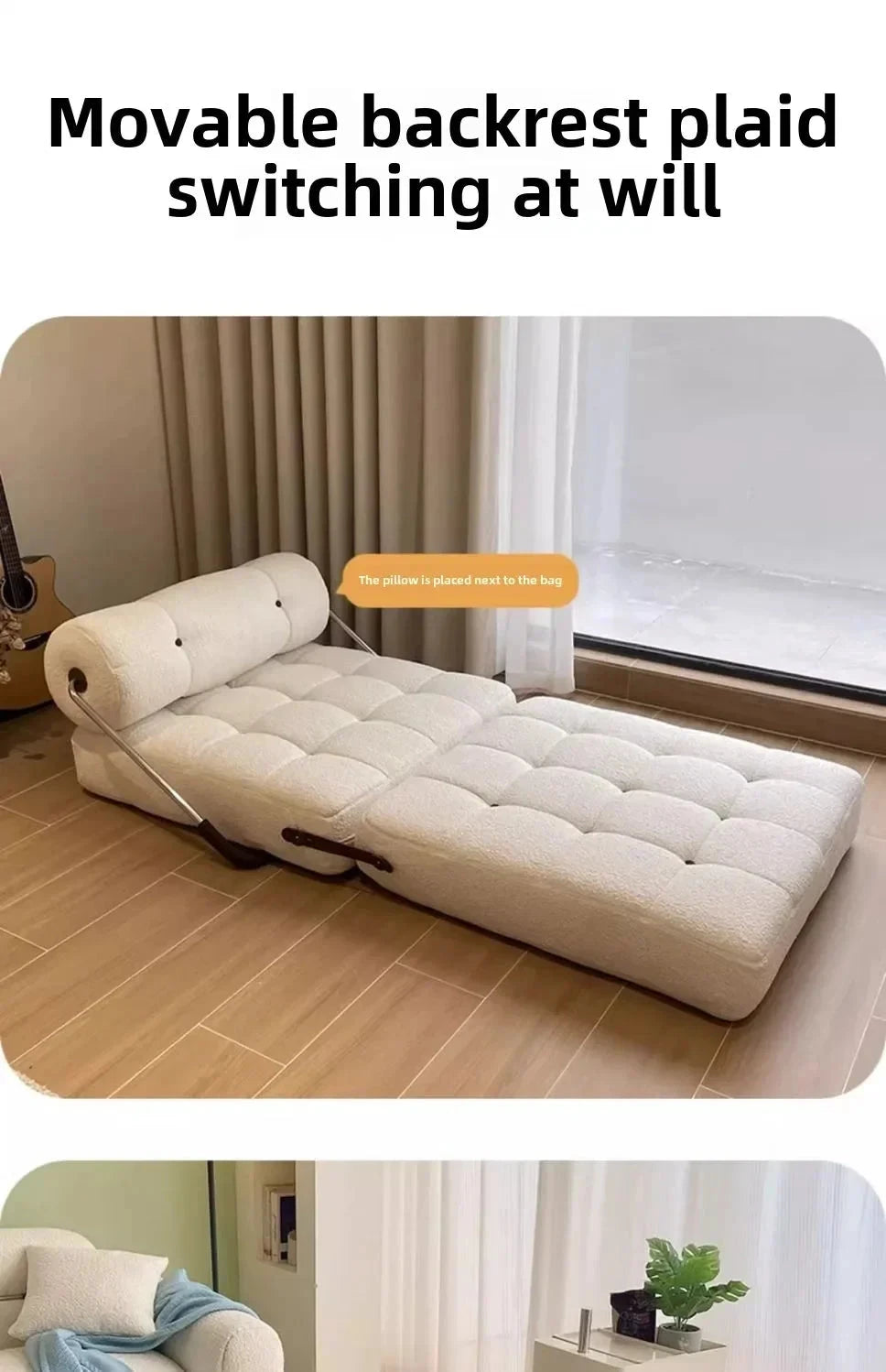 Cream Style Lamb Fleece Leisure Folding Sofa Bed Fold Dual Use Single Small Unit Living Room Lazy Sofa Balcony Leisure Sofa Manwatstore