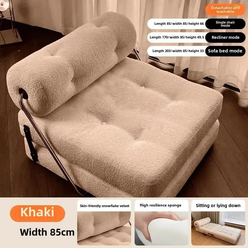 Cream Style Lamb Fleece Leisure Folding Sofa Bed Fold Dual Use Single Small Unit Living Room Lazy Sofa Balcony Leisure Sofa Manwatstore