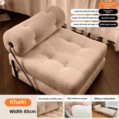 Cream Style Lamb Fleece Leisure Folding Sofa Bed Fold Dual Use Single Small Unit Living Room Lazy Sofa Balcony Leisure Sofa Manwatstore