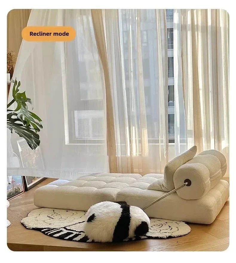 Cream Style Lamb Fleece Leisure Folding Sofa Bed Fold Dual Use Single Small Unit Living Room Lazy Sofa Balcony Leisure Sofa Manwatstore