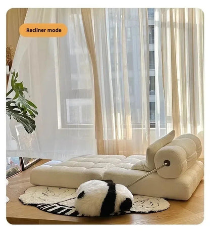 Cream Style Lamb Fleece Leisure Folding Sofa Bed Fold Dual Use Single Small Unit Living Room Lazy Sofa Balcony Leisure Sofa Manwatstore