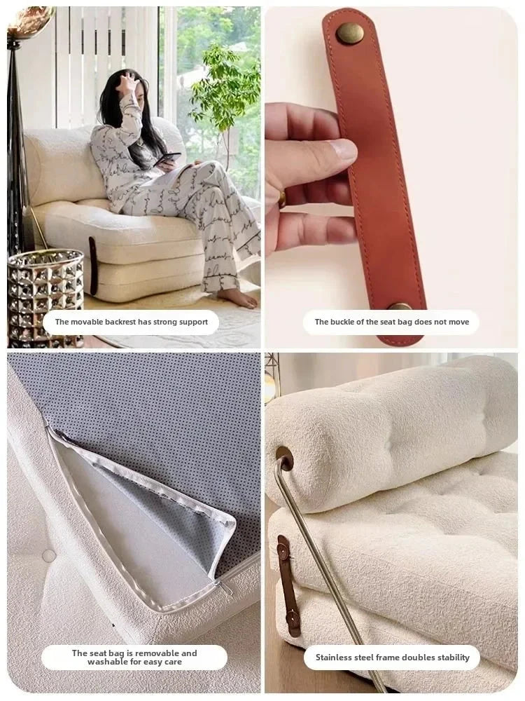Cream Style Lamb Fleece Leisure Folding Sofa Bed Fold Dual Use Single Small Unit Living Room Lazy Sofa Balcony Leisure Sofa Manwatstore