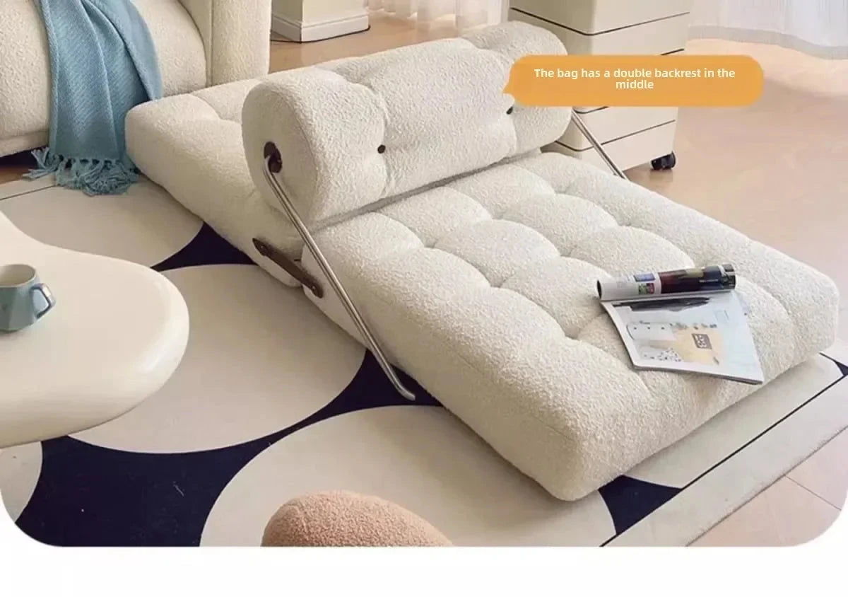 Cream Style Lamb Fleece Leisure Folding Sofa Bed Fold Dual Use Single Small Unit Living Room Lazy Sofa Balcony Leisure Sofa Manwatstore