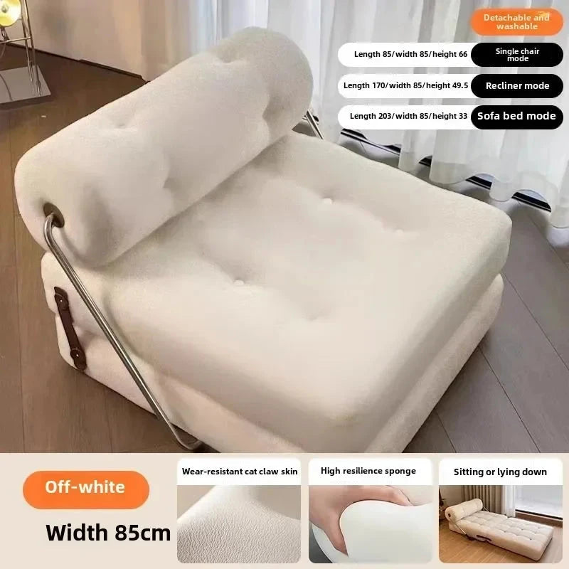 Cream Style Lamb Fleece Leisure Folding Sofa Bed Fold Dual Use Single Small Unit Living Room Lazy Sofa Balcony Leisure Sofa Manwatstore