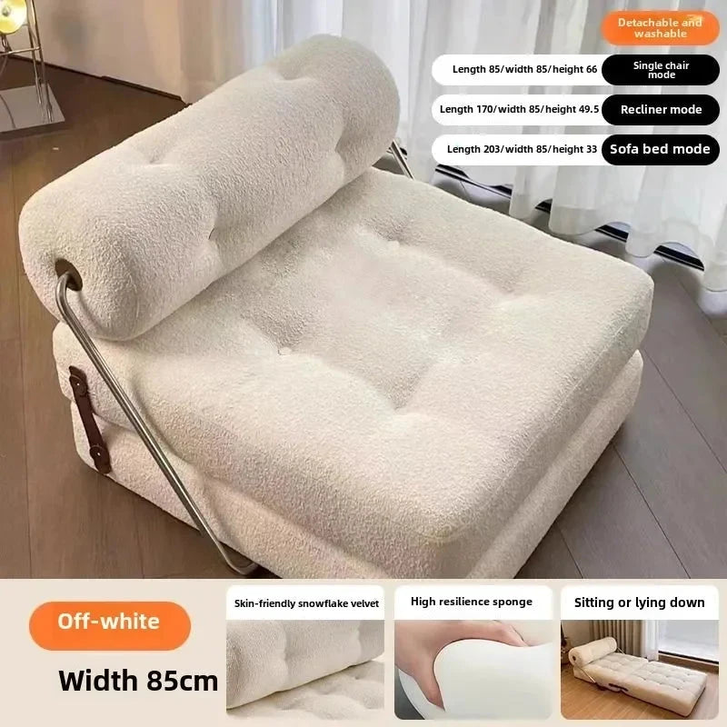 Cream Style Lamb Fleece Leisure Folding Sofa Bed Fold Dual Use Single Small Unit Living Room Lazy Sofa Balcony Leisure Sofa Manwatstore